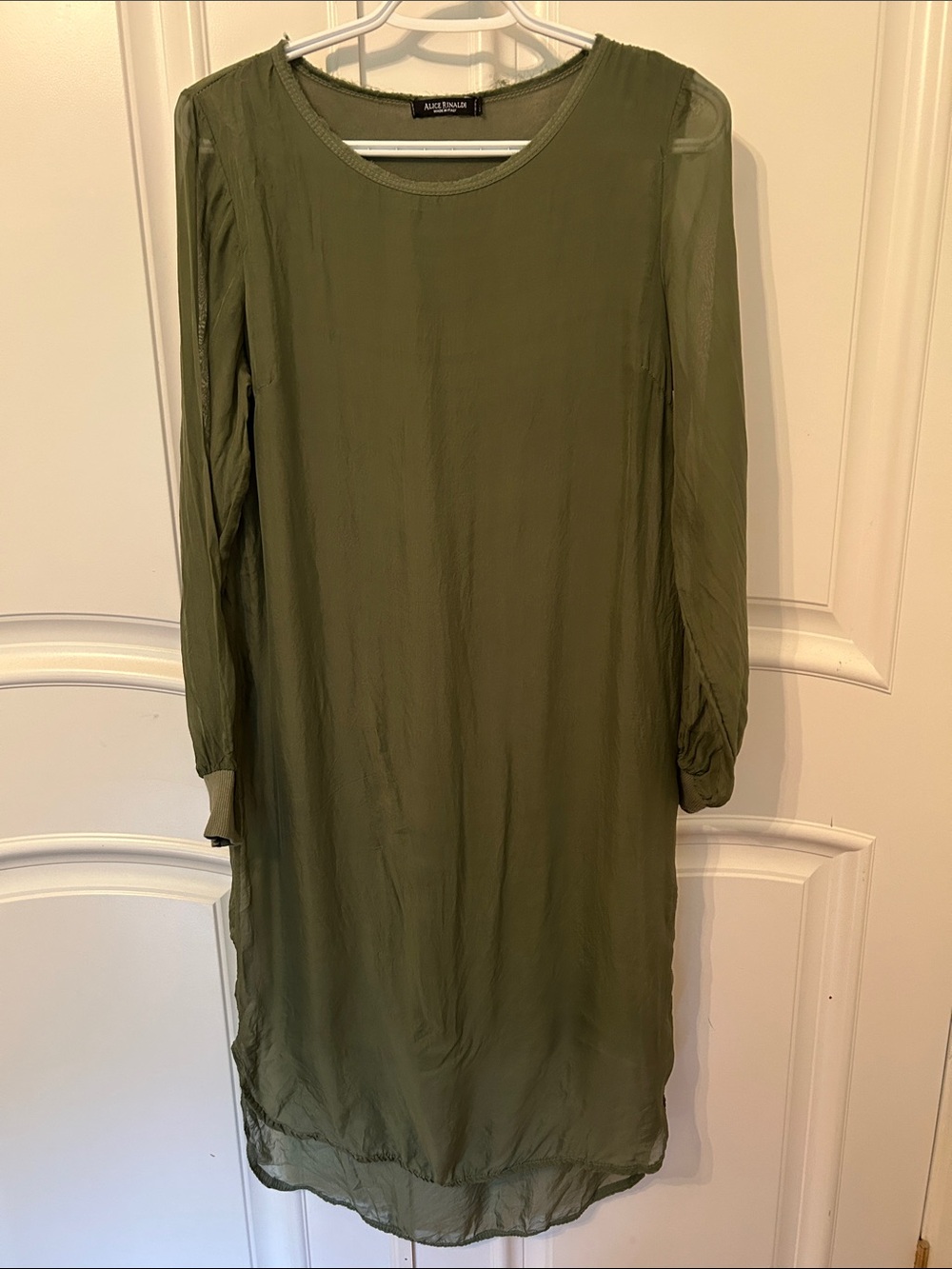 Alice Rinaldi Olive Green Long Sleeve Silk Dress - XS